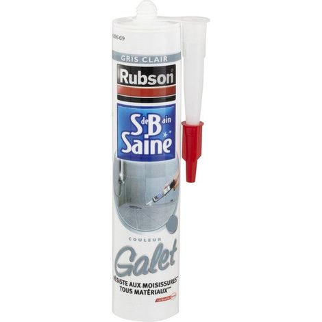 Rubson – Mastic silicone gris clair 280 ml – Étanchéité céramique – Adhérence optimale pour salles de bains – Application facile