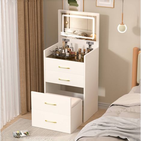 Mueble tocador con espejo abatible MDF blanco OKMYHOME (1/5)