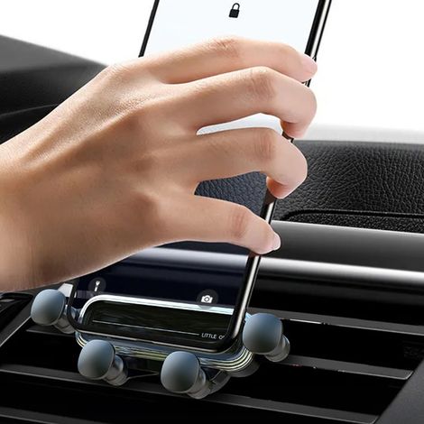 Support téléphone voiture gravité automatique, support grille aération robuste anti-chute, compatible 4,7-6,9 pouces, argenté, fixation libre mains (1/5)