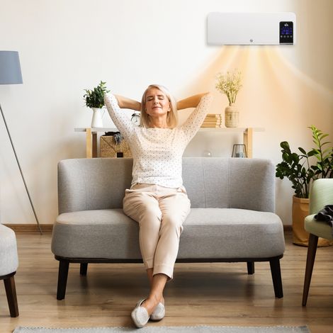 Wandmontierter Keramik-Heizlüfter PTC – 1000 W / 2000 W, Oszillationstimer, Fernbedienung, weiß (1/5)