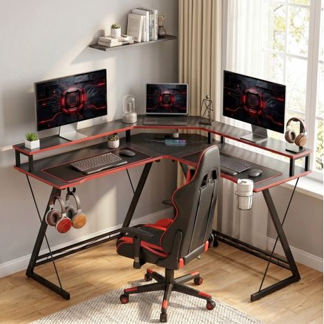 Scrivania angolare gaming con prese 128x128 cm OKMYHOME