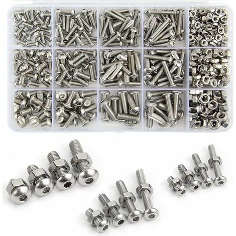 Kit de 500 boulons et écrous en acier inoxydable 304 M3 M4 M5 – Vis Allen six pans creux – Longueur 8/12/16/20mm – Boîte de rangement (1/5)