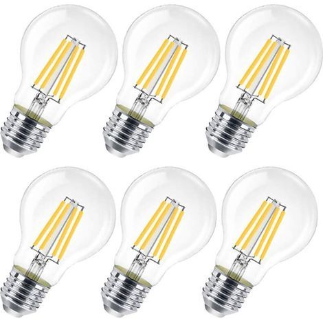 Confezione da 6 lampadine LED E27, 8 W (equivalenti a 80 W), trasparenti, non dimmerabili, bianco caldo 3000 K, modello A60 (1/5)