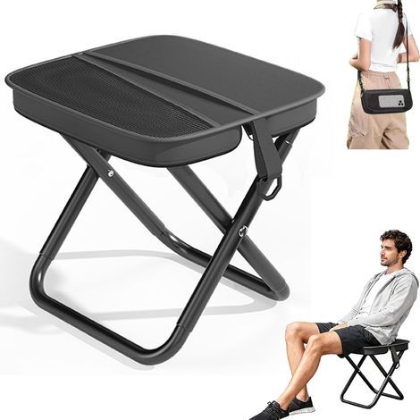 Siège de Camping Portable, Mini Sac Tabouret, Chaise Pliante Camping Haut 120kg de Charge avec Poche LatéRale, Siège Pliant Ultra LéGer pour Voyages, Jardin, PêChe, Barbecue, Plage (Noir) (1/5)