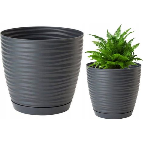 Vaso da fiori in plastica color antracite con sottovaso, 10,7x11 cm, rotondo