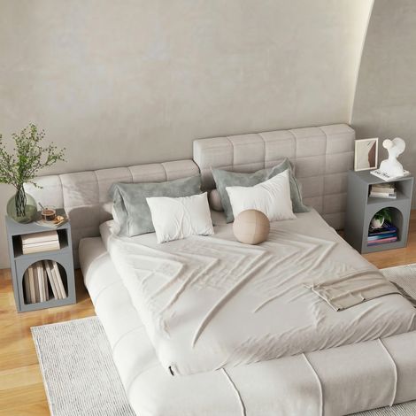 Lot de 2 Tables de Chevet (40x30x60cm) - Compartiments Ouverts, Design Arqué, Gris (1/5)
