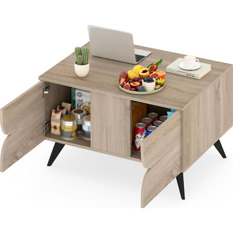 Tavolino moderno con contenitore 80 x 60 x 46 cm per soggiorno e ufficio stile chic in MDF naturale 200018823
