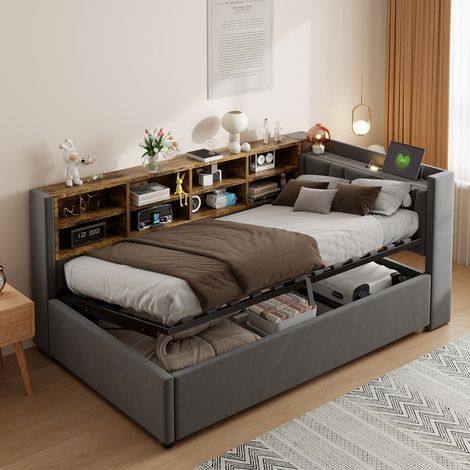 Letto letto camera contenitore con USB e vani OKMYHOME