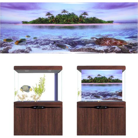 Affiche adhésive effet 3D représentant un cocotier sur une plage, idéale pour la décoration d'un aquarium (M) (1/5)