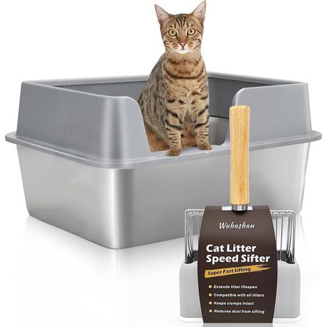 Katzenklo Edelstahl XXL offen hoher Rand Grau 503525CM (1/5)
