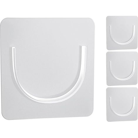 Juego de 4 soportes de montaje adhesivos sin necesidad de taladrar, de PVC resistente al agua, para barras de cortina de ducha telescópicas y cortinas de ducha. (1/5)