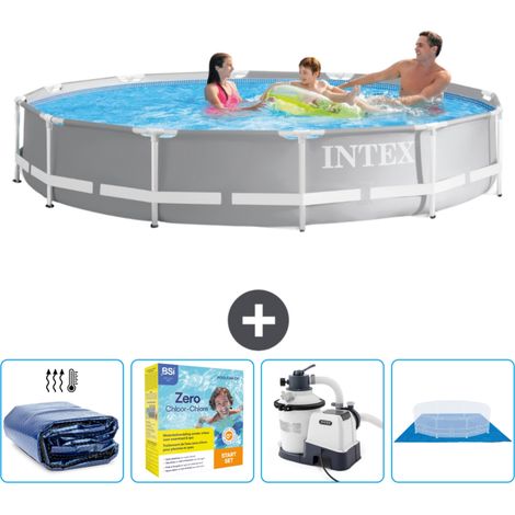 Piscine ronde prisme frame Intex - 366 x 76 cm - Grise - Incluse Accessoire CB66