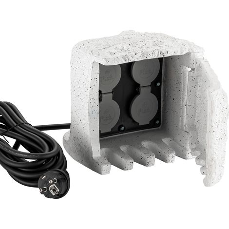 Wiltec 4-fach Gartensteckdose Außensteckdose Kunstharz IP44 Outdoor Steinoptik 5m Kabel