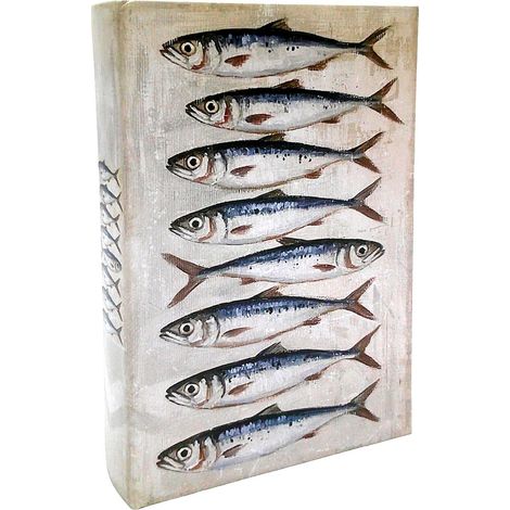 Caja libro de madera con sardinas azules fondo crudo 26 cm (1/5)