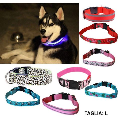 TrAdE Shop Traesio - Collare Per Cane Cani A Led Luminoso Sicurezza Led Notturno Clip Fantasia Tg.l - (1/4)
