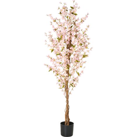 Planta artificial en maceta verde negro material hojas de plástico rosas 185 cm interior Sakura (1/5)