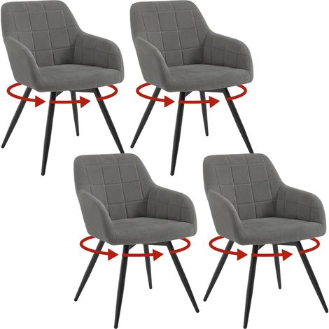 WOLTU 4x Poltrona Salotto Girevole Poltroncina Imbottita Moderna, Sedia da Scrivania per Ufficio, Velluto, Grigio Scuro (1/5)