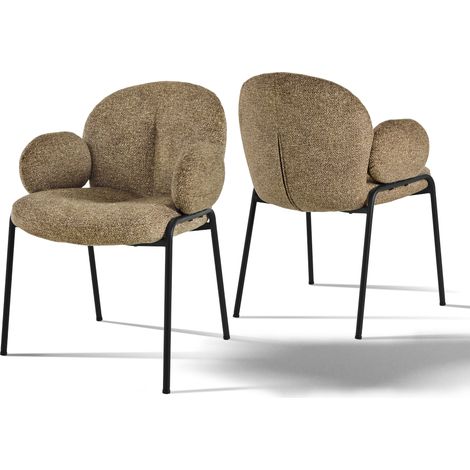 Goeurvant Chaises design élégantes à dossier courbé et pieds réglables, style scandinave - Lot de 2 - Café Bouclé