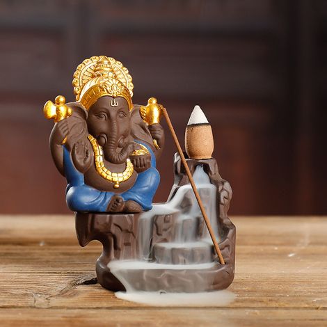 Brûleur d'encens artisanal en céramique, en forme de moine, avec fonction anti-reflux, décoratif, brûleur d'encens en sable violet (bleu) (1/5)