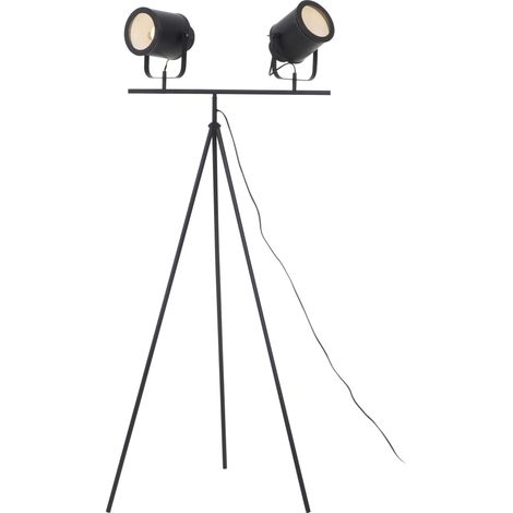 Interiors by Premier Two Spotlight Matte Black Tripod Stand, Dual Spotlight Floor Lamp, Space-Saver Spotlight Floor Lamp (1/5)