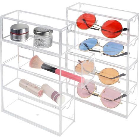 Organisateur de Lunettes de Soleil Boîte de Rangement et Exposition en Acrylique Transparent Monture de Lunettes avec 2Pcs avec 8 Tiroirs pour Montres, Colliers, Lunettes et Cosmétiques (1/5)