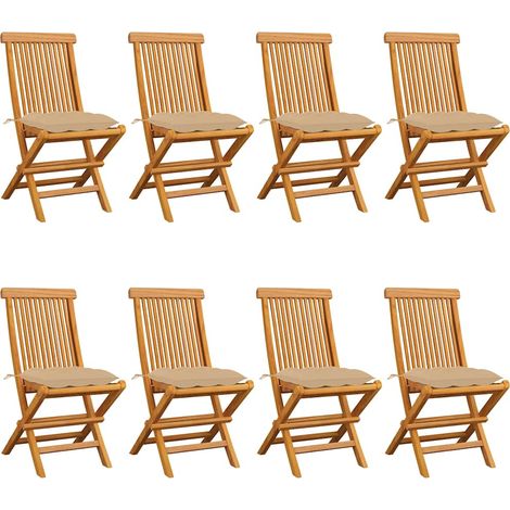 vidaXL Chaises pliantes avec coussins beiges, 8 pièces, en bois de teck massif (1/5)