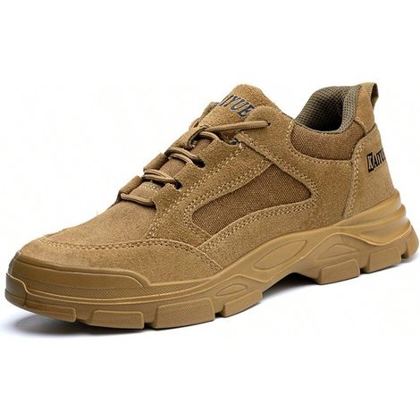 Chaussures de sécurité homme à coque en acier, anti-écrasement et anti-perforation, durables, antidérapantes, résistantes aux odeurs, en cuir de vache pour chantier (1/5)