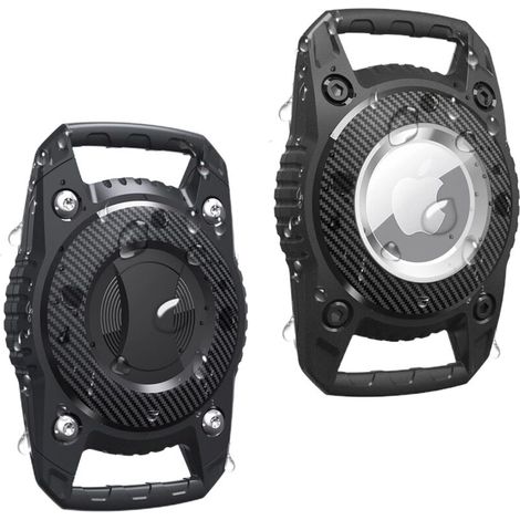 2-Piece Airtag Keychain - Oneonta Airtag Case for Dog Collars - IP68 Waterproof Airtag Keychain - AirTag Protection for Small Dogs and Cats (Inner Hole Width 2 cm) - Black+Black (1/5)