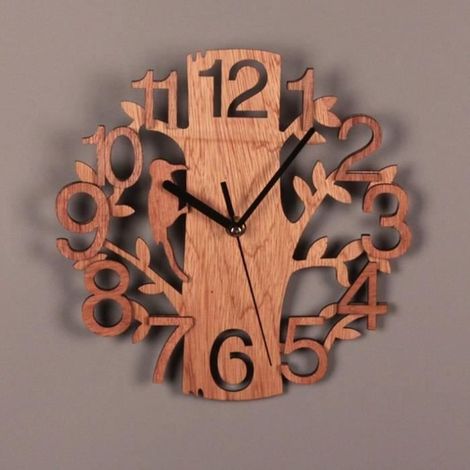 Horloge murale - QIILU - Modèle arbre - Silencieuse - Design scandinave - 23x23 cm (1/4)