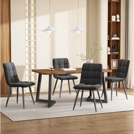 MEUBLIV Set pranzo 5 pezzi noce e grigio scuro con tavolo MDF e 4 sedie in velluto (1/5)