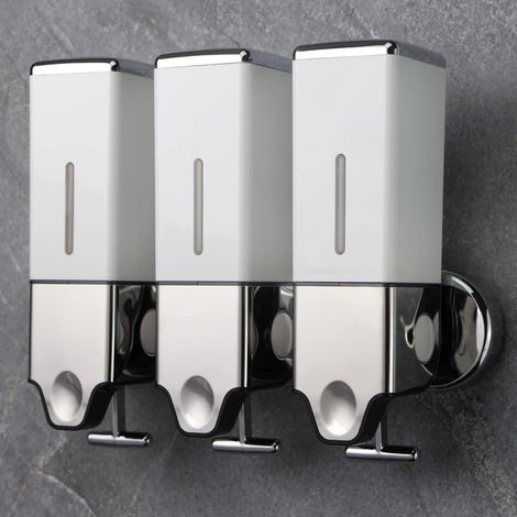 Distributeur de savon mural manuel 3 x 500ml, adapté pour la maison, la salle de bain, la cuisine, l'hôtel et le restaurant. Distributeur de douche et de lotion (blanc) (1/5)