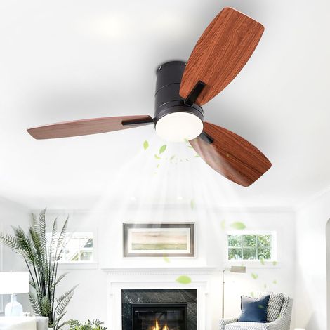 Ventilateur de plafond avec lumière, 3 températures de couleur, minuterie, 6 vitesses de vent, plafonnier avec télécommande (76 cm) (1/5)