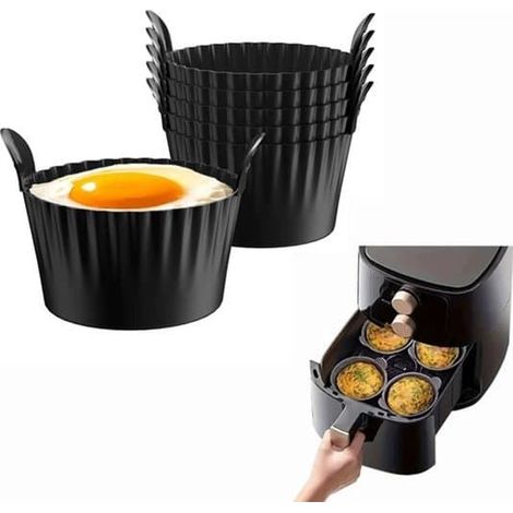 Lot de 6 accessoires pour friteuse à air chaud : moule à œufs en silicone, sans BPA, compatible avec toutes les friteuses à air chaud, noir, 9 x 9 x 5,5 cm. (1/5)