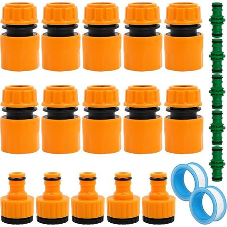 22 Pièces Raccords de Tuyau D'arrosage, Résistant Embout Tuyau Arrosage avec Accessoires de Raccord, Kit Raccord Robinet Extérieur avec 5 Embouts et Ruban d’Étanchéité pour Famille Jardin (1/5)