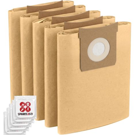 SPARES2GO Lot de 5 Sacs à Poussière compatible avec Titan 16L 20L 30L 40L Aspirateur + Pastilles Désodorisantes (1/5)