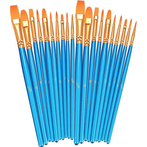 20 Pinceaux Acrylique Nylon Poils Bois Manche Métal Tube Usage Multiple Artiste Peinture Visage Loisirs Créatifs (1/5)