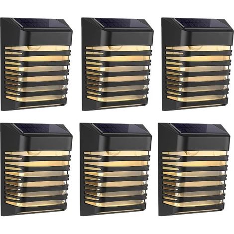 Lot de 6 Appliques Solaires Extérieures avec Motifs Ajourés - Lampe de Clôture et Escalier, 2 Modes (Fixe / Respiration), Noir Étanche IP65