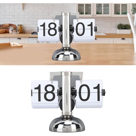 Horloge à affichage automatique en acier inoxydable 304 de style européen, horloge de salon rétro et simple, petite horloge mécanique à affichage à balancier, horloge blanche 24 heures à un seul pied. (1/5)