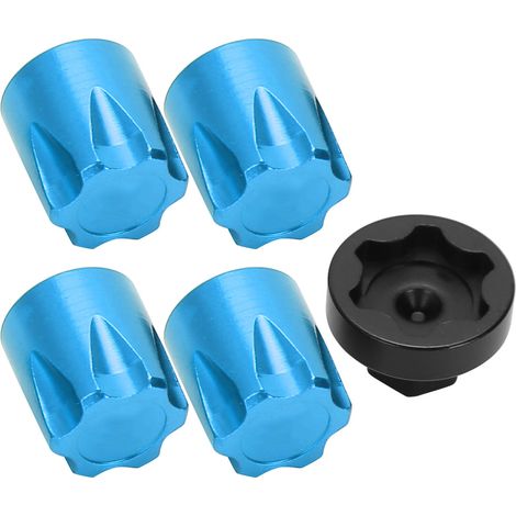 4 pièces de bouchons de jante avec écrous M4 pour voitures RC 1/10 1/8, compatibles Traxxas TRX4/SCX10 D90 90046, bleus. (1/5)