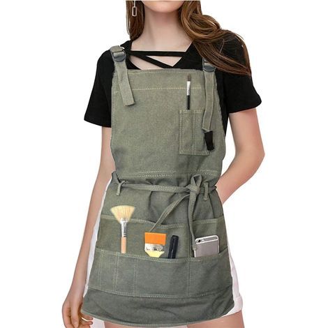 Tablier de jardinage réglable en toile – Sangles croisées et sacs à outils intégrés – Taille ajustable pour professionnels et amateurs (1/5)