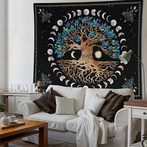 VURAHOME - Tapisserie murale à suspendre - Motif arbre de vie - Style bohème hippie - Psychédélique - Pour salon et chambre à coucher (1/4)