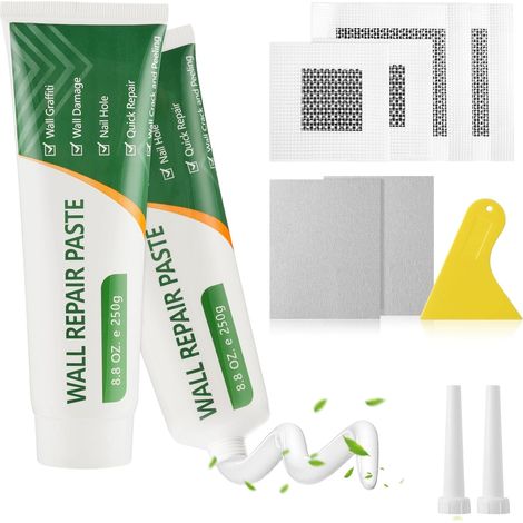 500g Enduit de Rebouchage Blanc avec 4 Pcs Patch de Réparation de Mur Répare Efficacement les Rayures, Trous, Fissures, Graffitis Sur les Murs, Séchage Rapide, pour Intérieur et Extérieur (1/5)