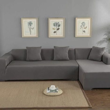 Housse de Canapé Extensible - Gris - 3 + 2 Places en L d\'angle - Polyester - Housse de Canapé de Protection (1/4)