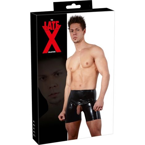 Short en latex noir Late X - Taille M avec ouverture pour pénis et testicules (1/3)