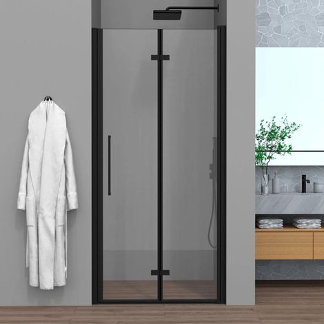 Porta doccia a soffietto per nicchia 70cm in vetro temperato trasparente con profili nero opaco Neos (1/5)
