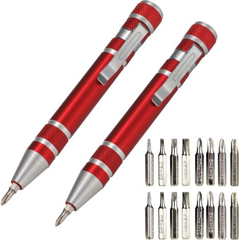 Lot de tournevis 8 en 1 Mini gadgets pour réparation, 4 croix et 4 mini plats, kit d'outils de réparation pour PC, lunettes, montres, téléphone portable, ordinateur portable, etc (rouge) (1/5)