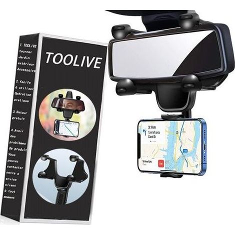 Support de Téléphone Rétroviseur Voiture Montage Tourne à 360 °,Support de Téléphone Universel pour Rétroviseur de Voiture (3,7 Pouces) (1/5)