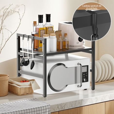Expandable rack for microwave oven, vertical rack for microwave oven, with 6 vertical hooks.