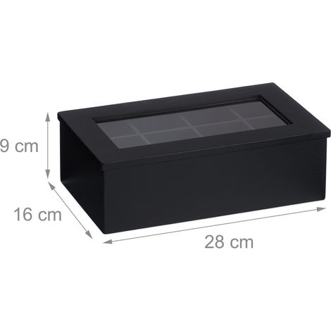 Boîte à thé organisateur avec 8 compartiments design pratique 30 x 20 x 10 cm en bambou noir (1/4)