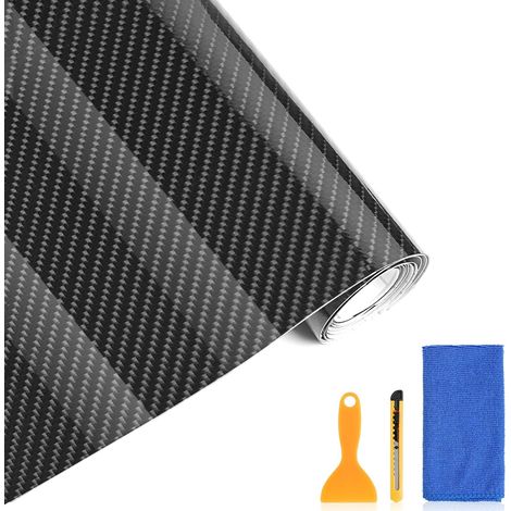Film Covering Voiture 6D Carbone, Protection Peinture Anti-Rayure, Vinyle Fibre de Carbone Autocollant, avec Raclette, Cutter et Chiffon Microfibre, 30x152cm (1/5)